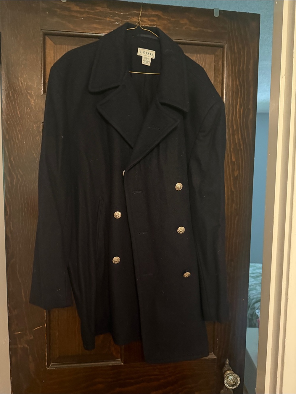 Izod Men’s Navy Double-Breasted Peacoat with Silver Buttons